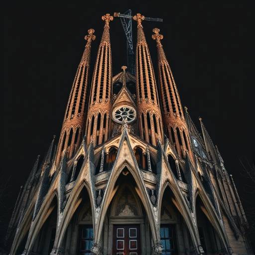Imagen de un documental sobre la arquitectura modernista de Barcelona, enfocándose en la Sagrada Familia y sus intrincados detalles.